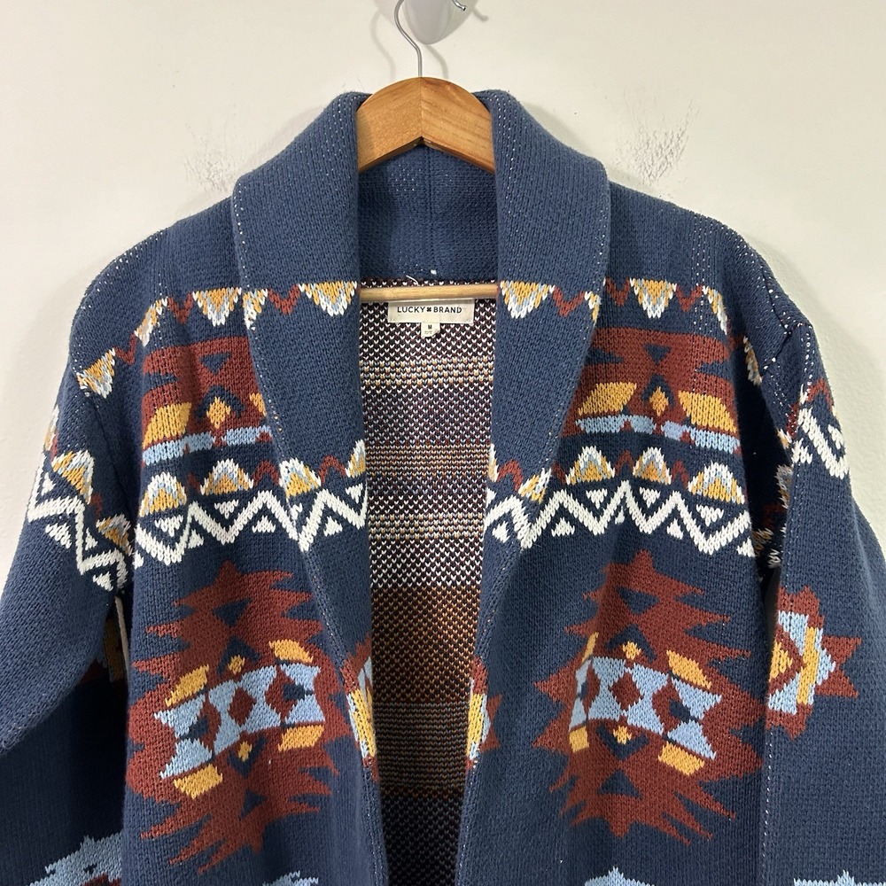 Lucky Brand Womens Cardigan Sweater Size M Multicolor Aztec Coatigan Long Sleeve - Picture 7 of 9